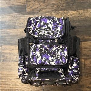 Boombah rolling bat bag rPurple and Black Camouflage Backpack